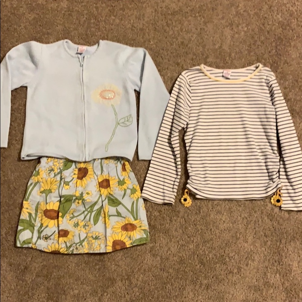 3 Gymboree skirt sweater/pant sets size 7, 8